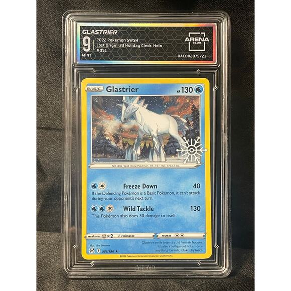 2022 Glastrier Snowflake Stamp #51 Pokémon Lost Origin ArenaClub Graded MINT 9 - Picture 1 of 4
